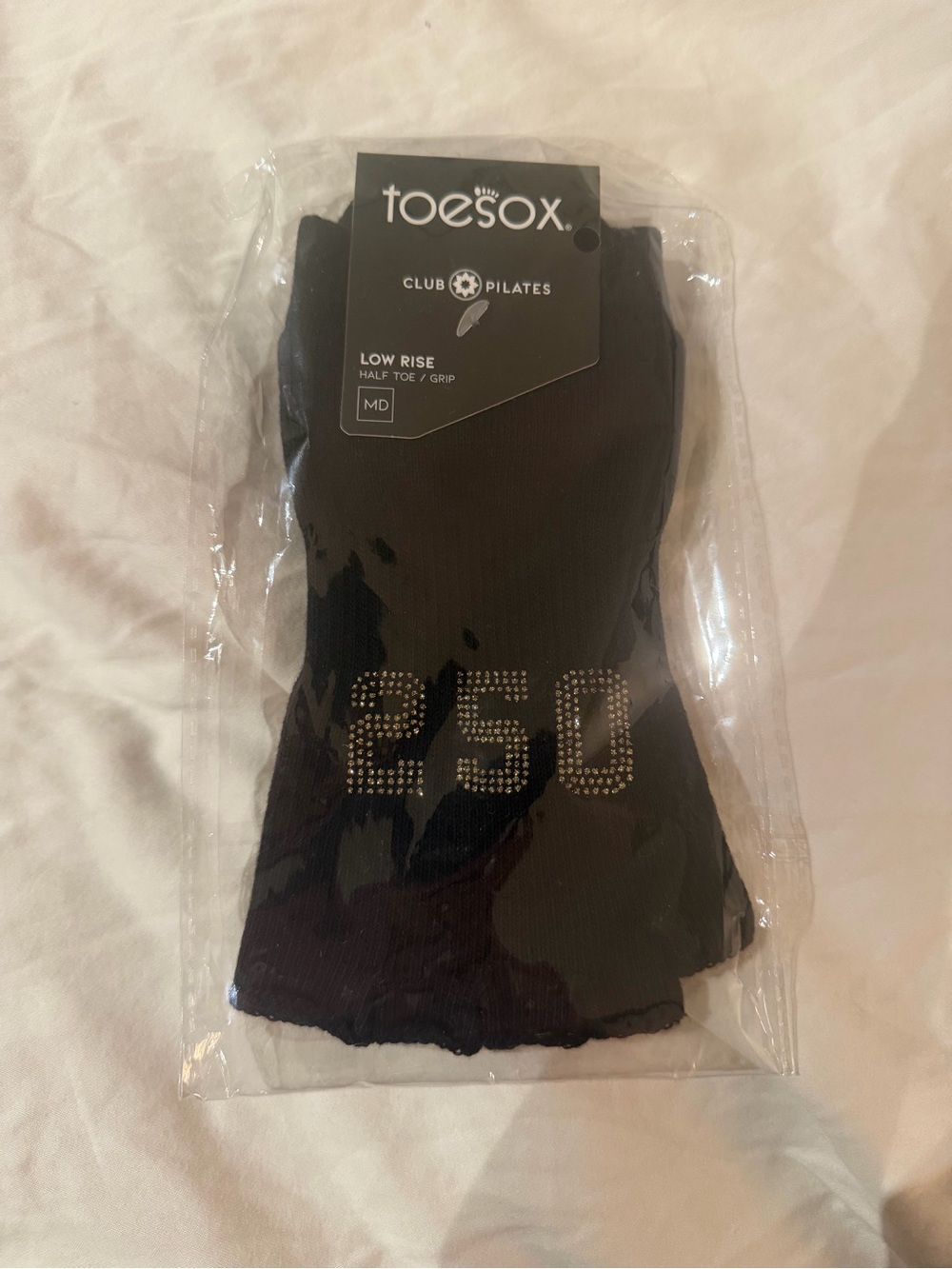 toesox Low Rise Half-Toe Grip Socks in Black with Rhinestone 250 Club Pilates